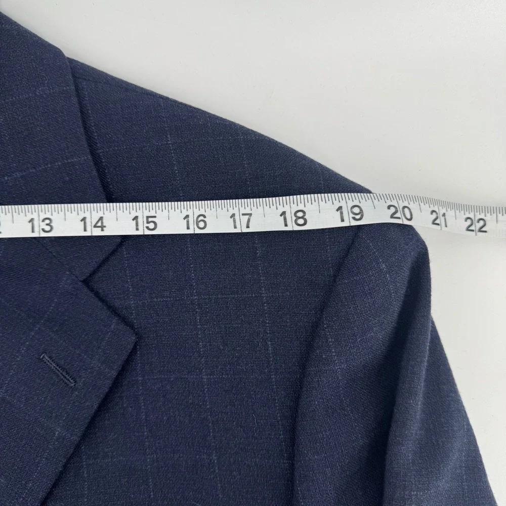Hickey Freeman Boardroom Collection‎ Wool Cashmere Windowpane Blazer 42 Reg Navy